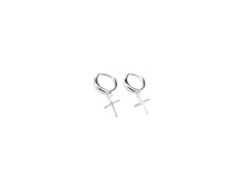 Load image into Gallery viewer, SILVER CROSS HOOP EARRINGS