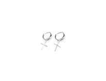 Load image into Gallery viewer, SILVER CROSS HOOP EARRINGS